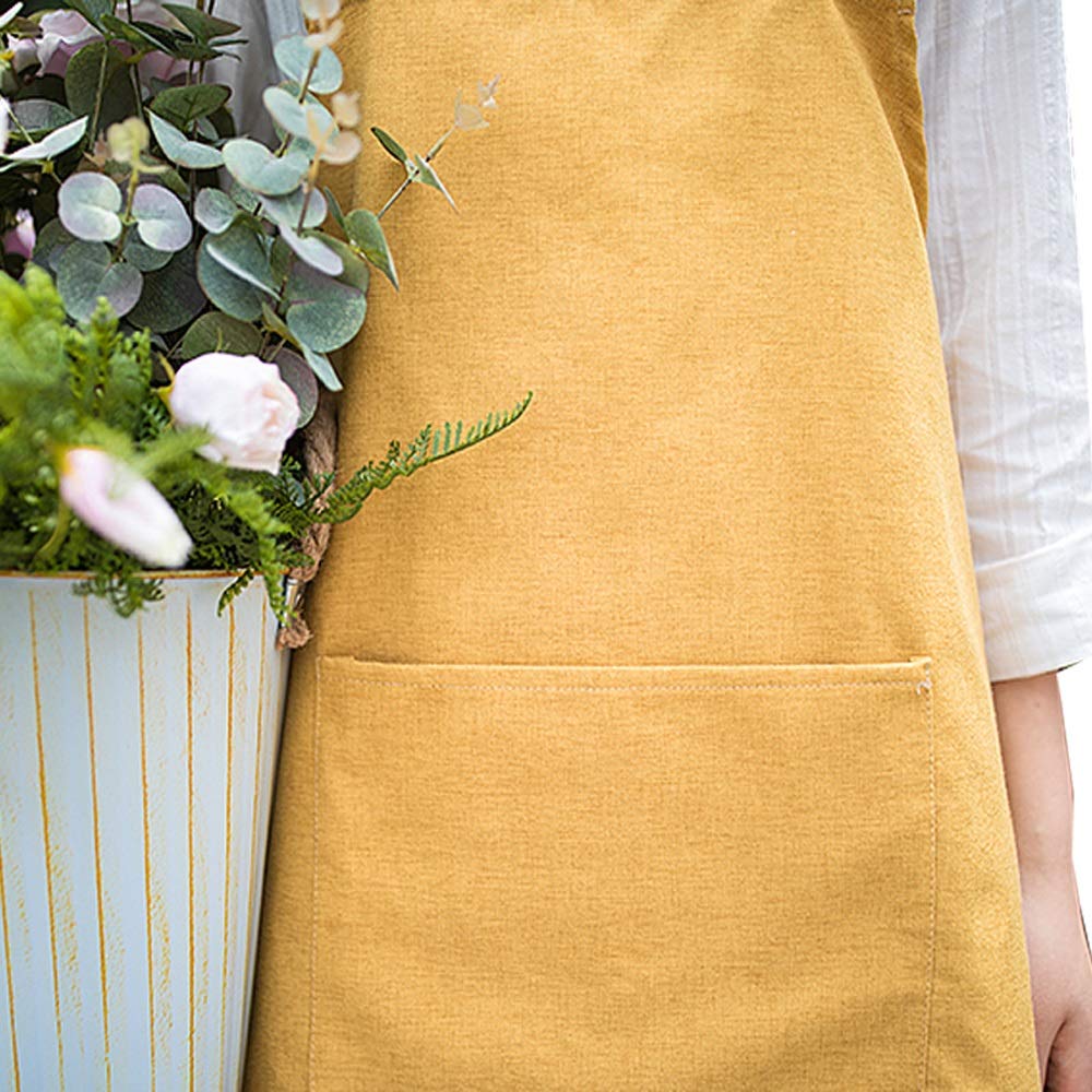 Delantal de Cocina, Delantal de Trabajo, Delantal de Pintura, Delantal de algodón y Lino, Delantal de Cocina, Delantal de floristería para Hombres y Mujeres (Amarillo)