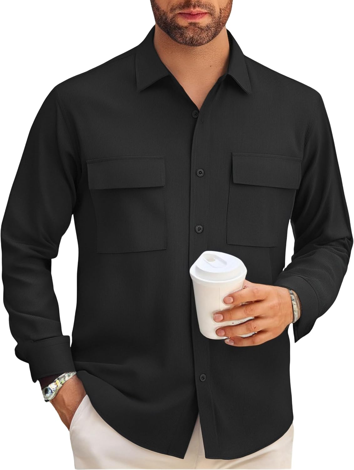 Alex Vando Mens Button Down Shirts Two Pockets Long Sleeve Casual Dress Shirt for Men