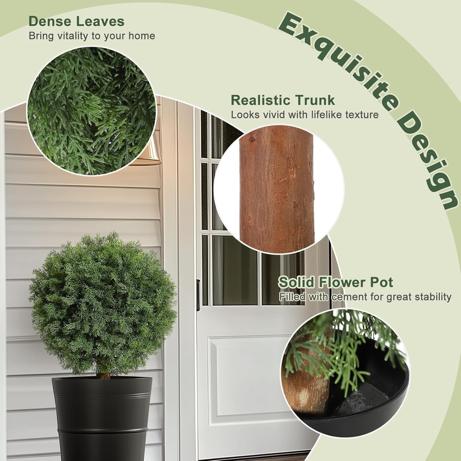 2 Pack Faux Cedar Topiary Ball Shrub, Artificial Cedar Topiary Ball Tree for Indoor Outdoor Porch Decor