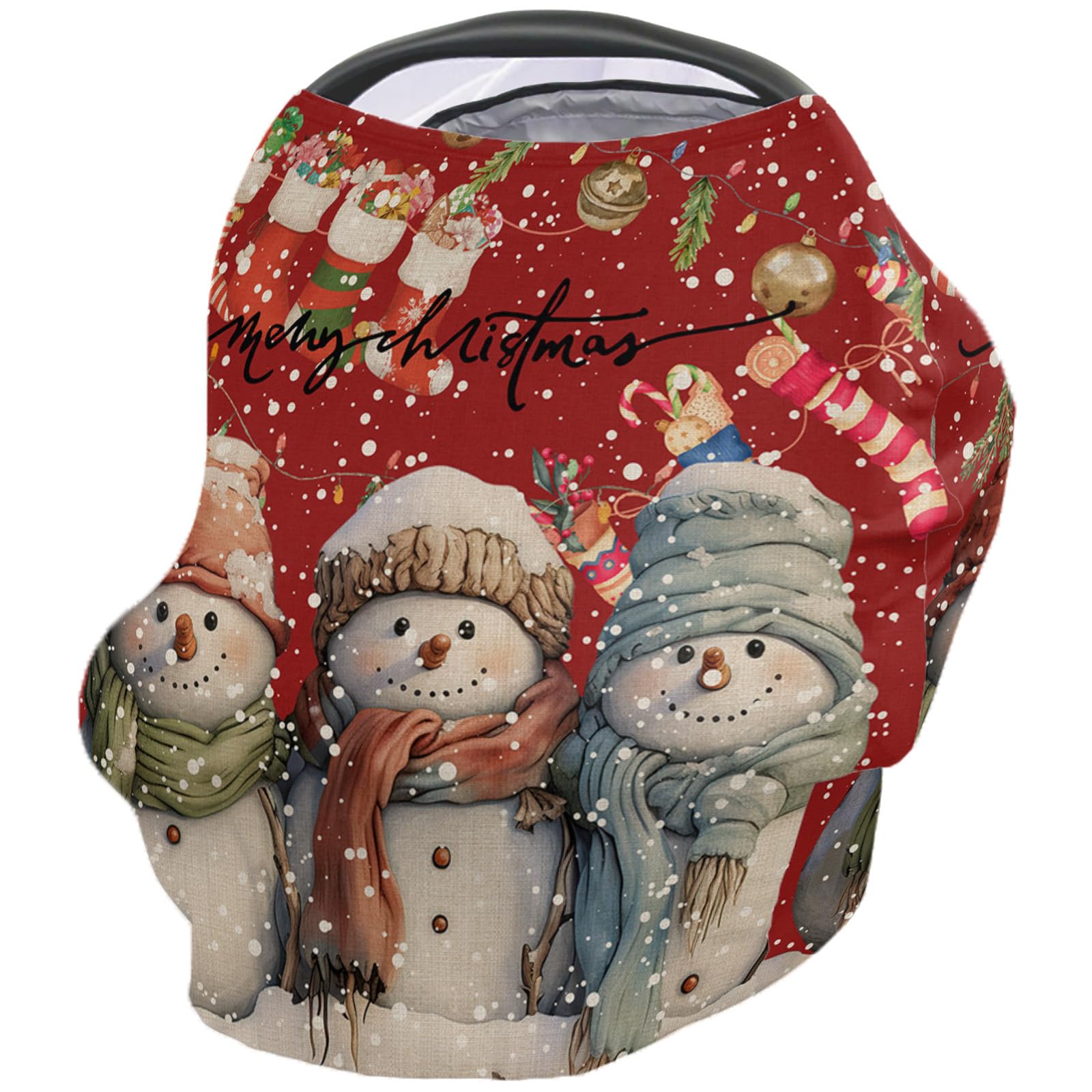 Nursing Cover for Breastfeeding Scarf, Merry Christmas Snowman Dark Red Baby Car Covers Super Soft Multi Use for Canopy Shopping Cart Cover Blanket Stroller Cover