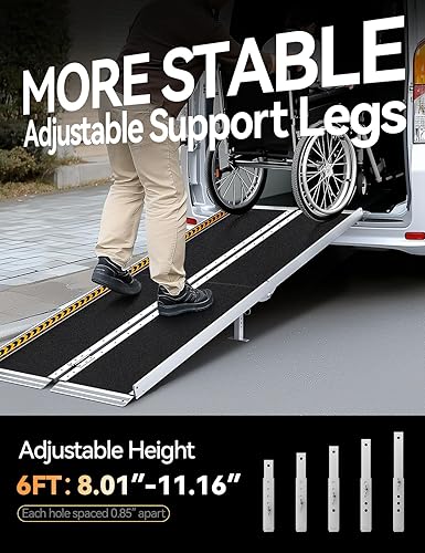 Vista 71 de FACHNUO Rampa portátil para silla de ruedas de 2 pies, rampas de aluminio antideslizantes con asa, rampa plegable para sillas de ruedas