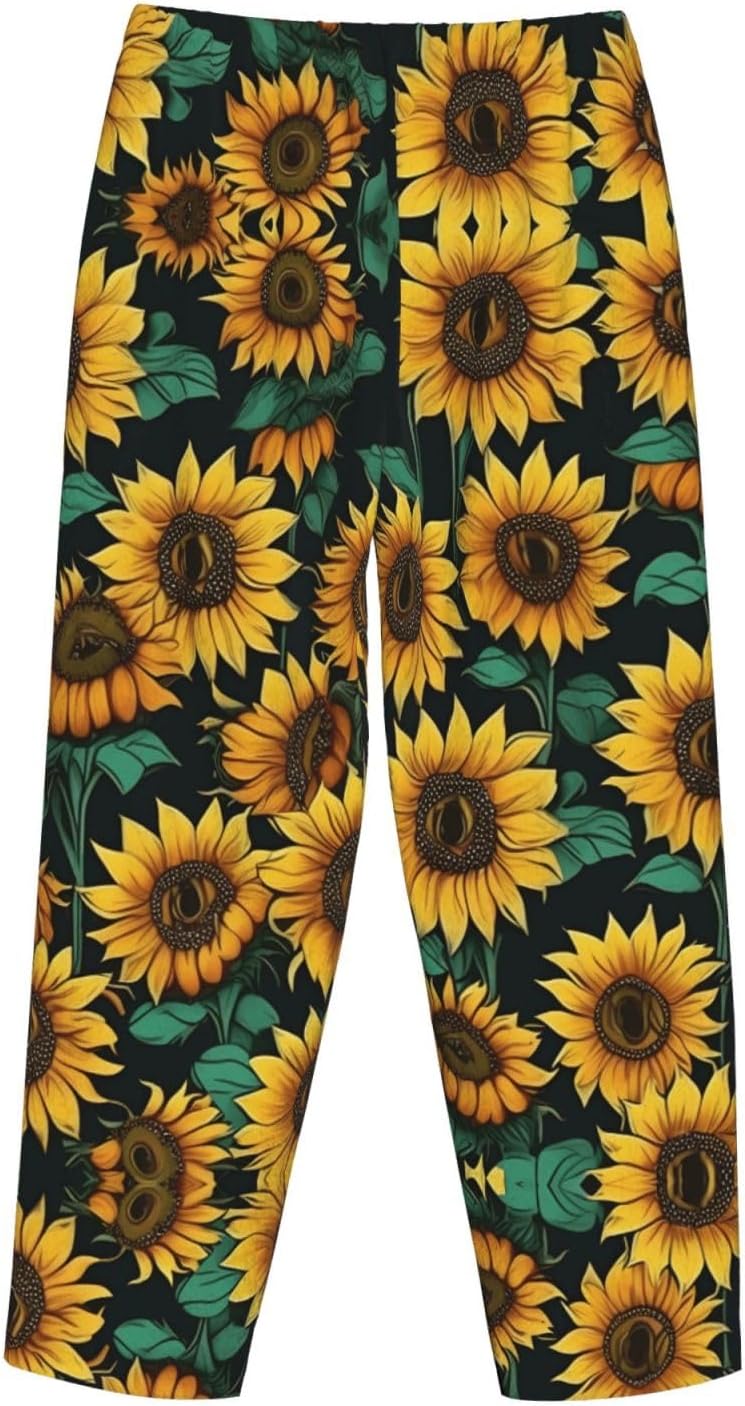 Sunflower Print Cozy Christmas Pajama Pants,Flannel Pajama Bottoms,Cater To Various Body Types