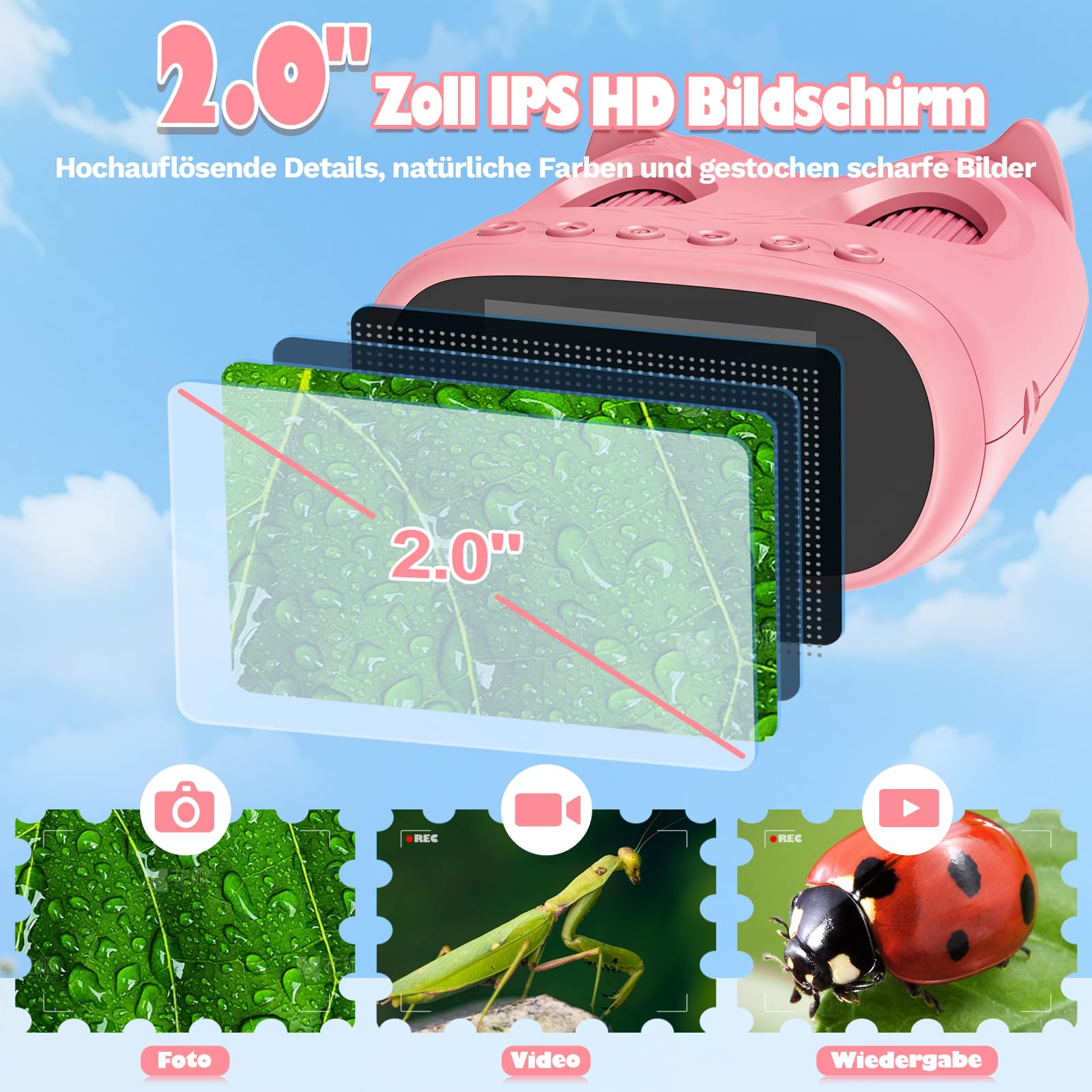 2-in-1 Digitales Mikroskop und Teleskop für Kinder, 1000x Tragbares Taschenmikroskop Kinder mit 2,0" HD Bildschirm, Fotofunktion und Funktionen des Teleskops für Geburtstagsgeschenk (Rosa)
