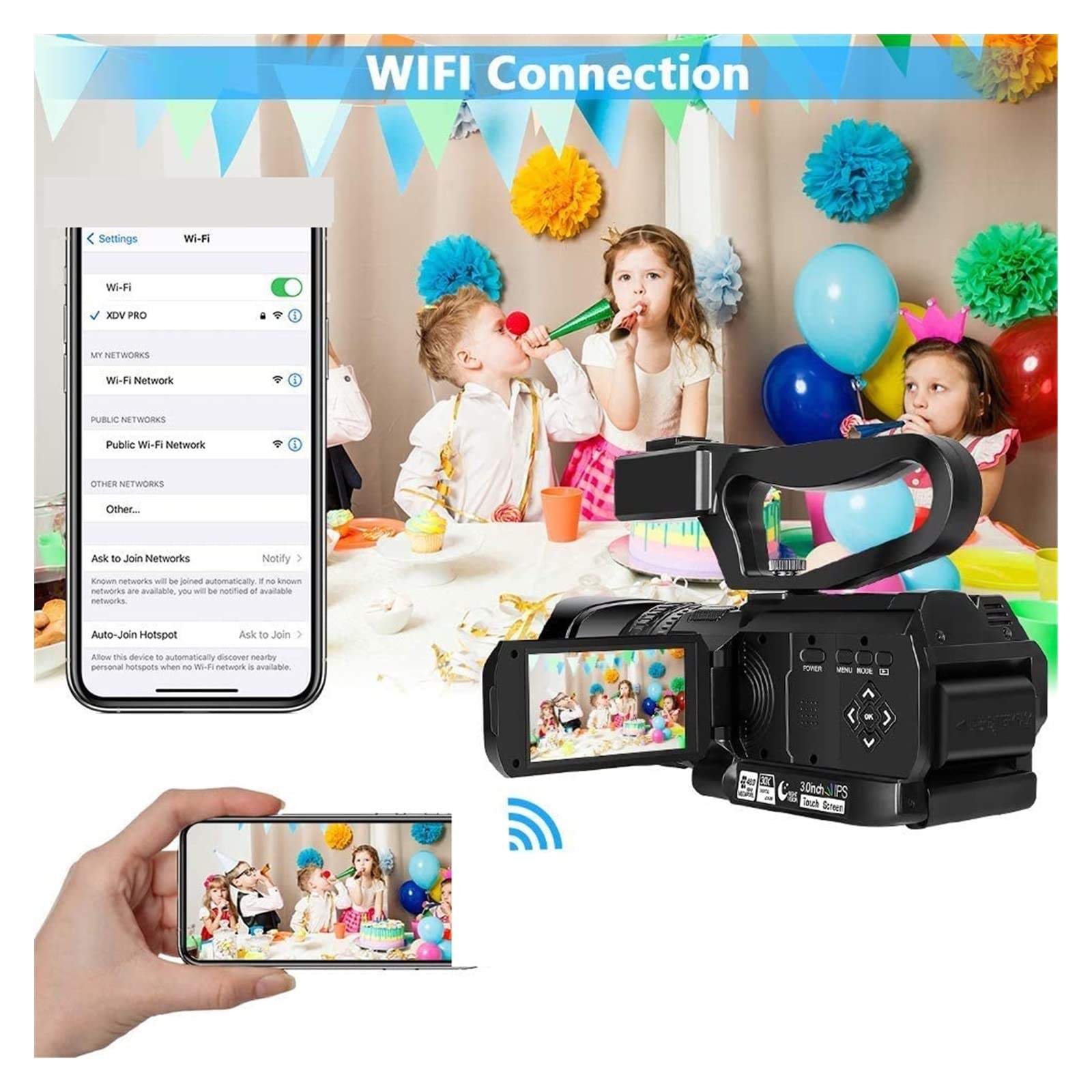 Videocámara, Auto Focus 64MP 4K Cámara Digital for fotografía Videocámara Profesional Transmisión en Vivo Webcam Vlogging Video Recorder Cámara de vlogging(128G SD Card,with Light)