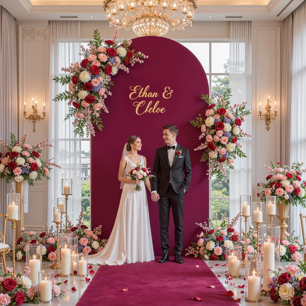Burgundy Arch Cover 7.2FT Spandex Fitted Wedding Arch Stand Covers Round Top Chiara Arch Covers Stretchy Backdrop Cover for Birthday Party Ceremony Banquet Decoration