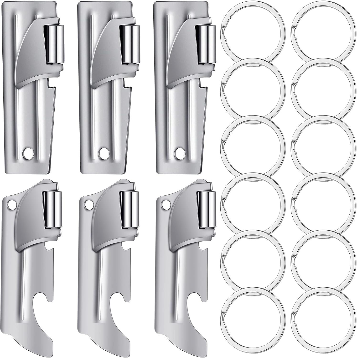 Military Can Openers with Key Ring, 2 Styles Stainless Steel Camping Can Opener Military Can Openers Portable Can Opener for Travel, Camping (6 Pieces)