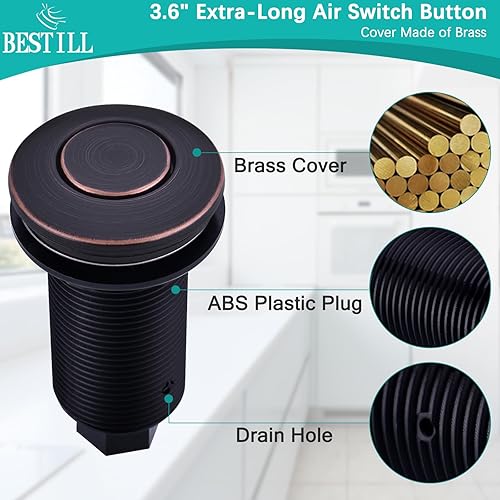 Miniatura 2 de BESTILL Kit de interruptor de aire de eliminación de basura en la parte superior del fregadero con doble salida, listado UL, bronce aceitado de 3.6