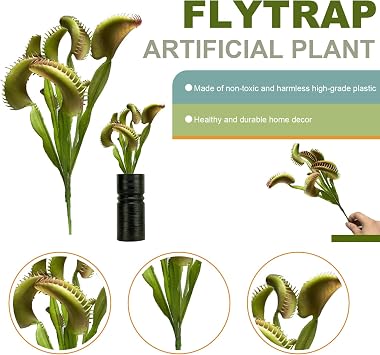 Venus Flytrap, 3PCS 15.8 Inch Artificial Venus Fly Trap Plants, Lifelike 8-Head Venus Fly Trap Costume, Reusable Faux Plants for Office Home Vase Garden