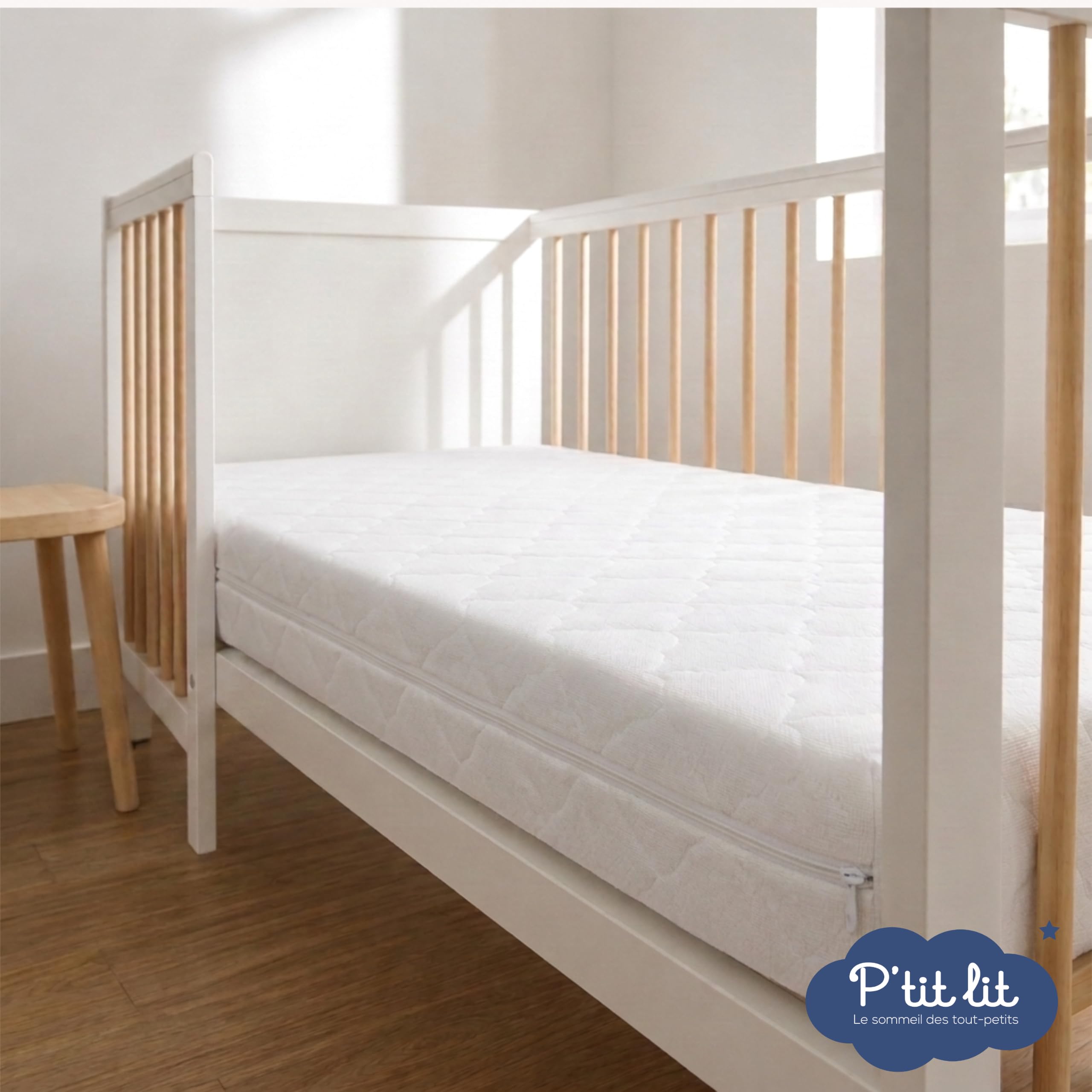 P'TIT LIT - Matelas Bébé Bamboo - 60x120 cm - Viscose Douce et Absorbante - sans Traitement Chimique - Déhoussable - Oeko Tex® - Fabrication Française