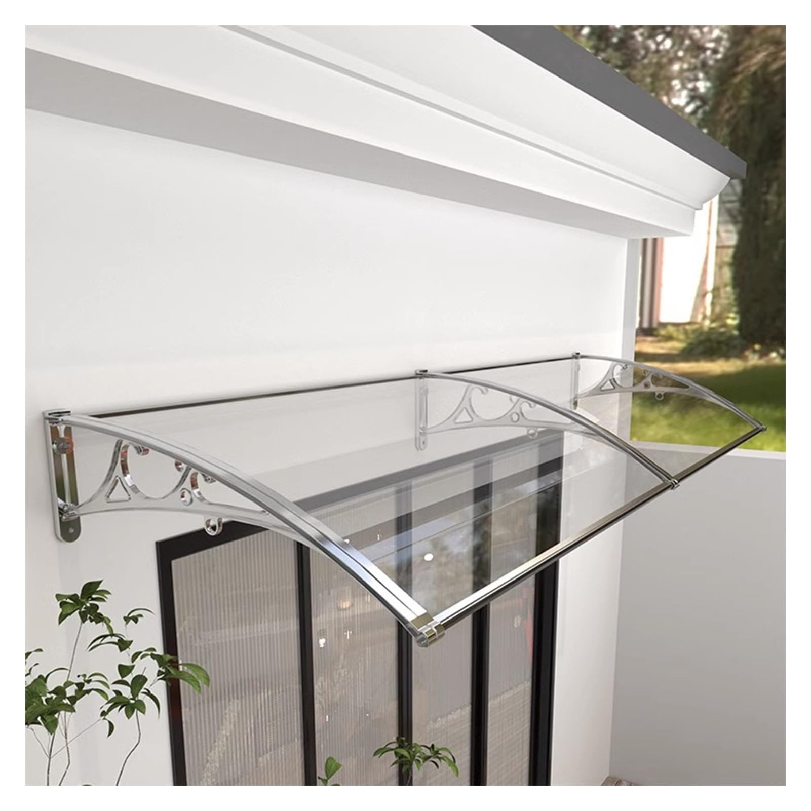 GJZQDKX Curved Polycarbonate Canopy for Doors/Windows Outdoor Balcony Cover UV Rain and Snow Protection for Patio Porch and Terrace - Size: 60x180cm (24"x71")