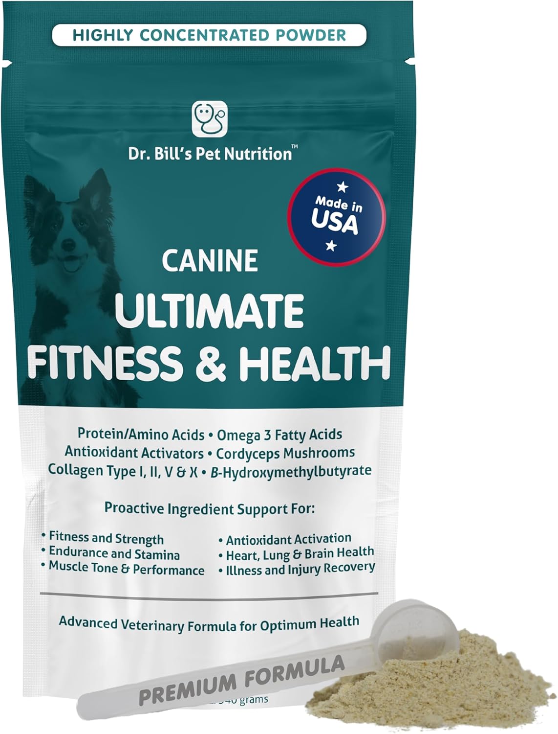 Dr. Bill’s Canine Ultimate Fitness & Health Vitamins for Dogs | Multivitamin for Dogs w/Coenzyme Q-10, Vitamin E, Vitamin D-3, Biotin, Folic Acid, Hyaluronic Acid Dog Vitamins and Supplements 340g
