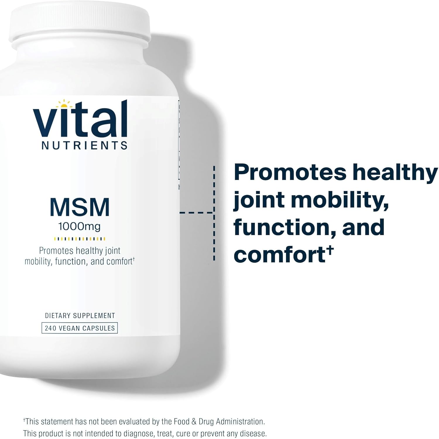 Vital Nutrients MSM 1000mg - Promotes Healthy Joint Mobility, Function, and Comfort* - Natural Form of Organic Sulfur - Gluten, Dairy, Soy Free - Non-GMO - 240 Capsules