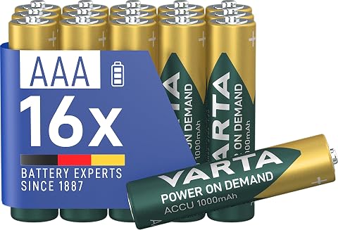 VARTA Rech.AAA 1000mAh 16 lı | Ni-MH pil, format HR03 1,2 V, önceden şarj edilmiş, hemen kullanıma hazır, hafıza etkisi yok, bilgisayar aksesuarları için