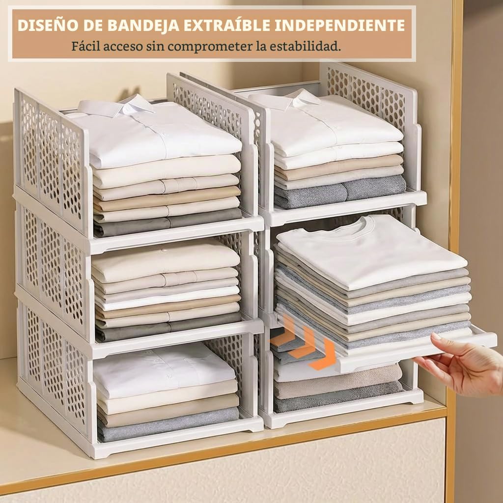Paquete de 5 organizadores de almacenamiento para armario, organizadores plegables de armario, cajas de almacenamiento plegables apilables, organizador de cajones de plástico, cesta de ropa