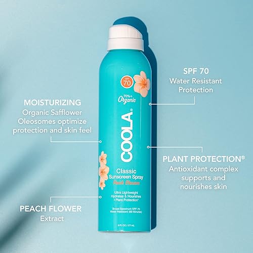 Miniatura 5 de COOLA Organic Sunscreen SPF 70 Sunblock Spray Dermatologist Tested Skin Care for Daily Protection Vegan and Gluten Free Peach Blossom 6 Fl Oz