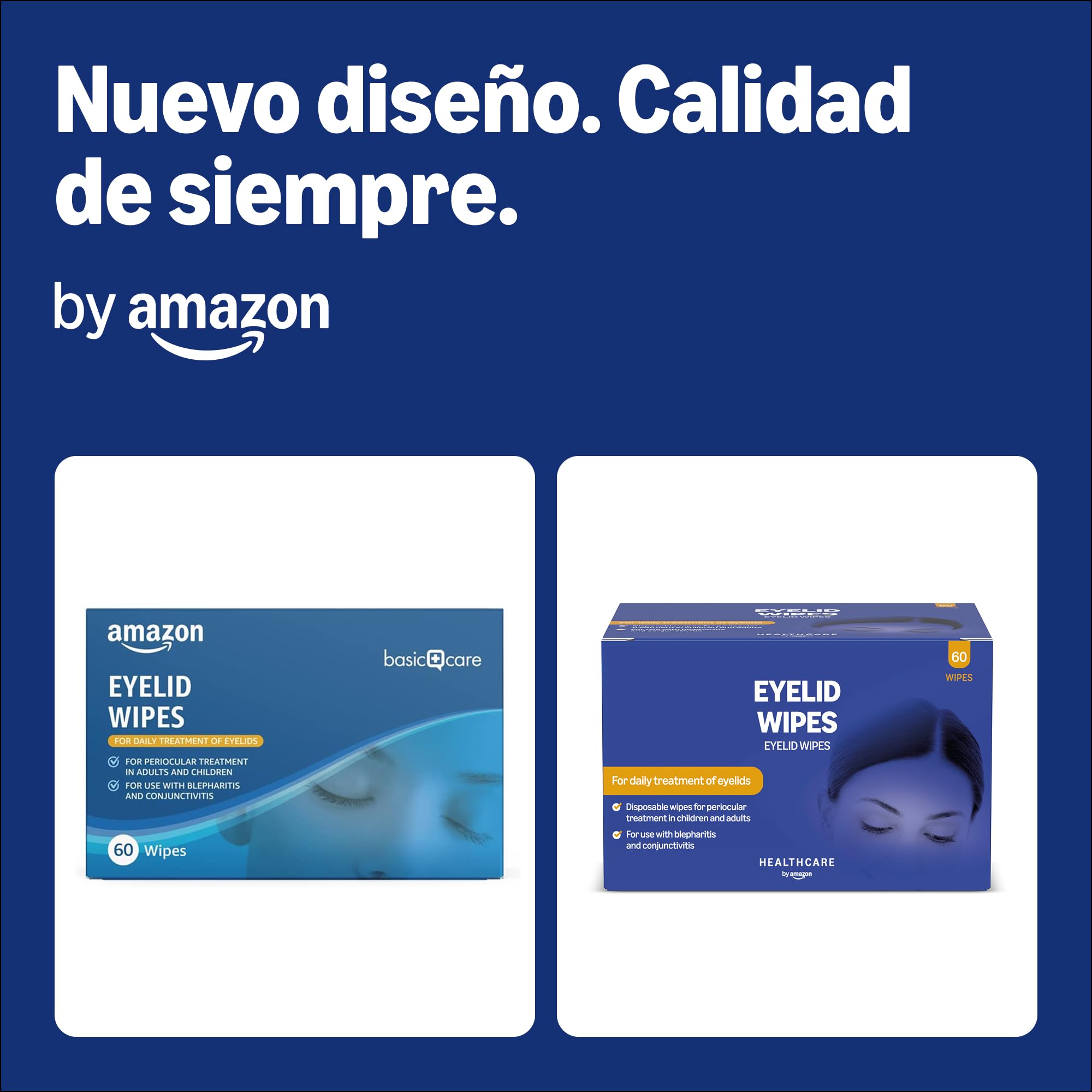 Healthcare by Amazon Toallitas limpiadoras de párpados de para el tratamiento periocular en adultos y niños, sin perfume, paquete de 60 (anteriormente Amazon Basic Care); el embalaje puede variar — view 2