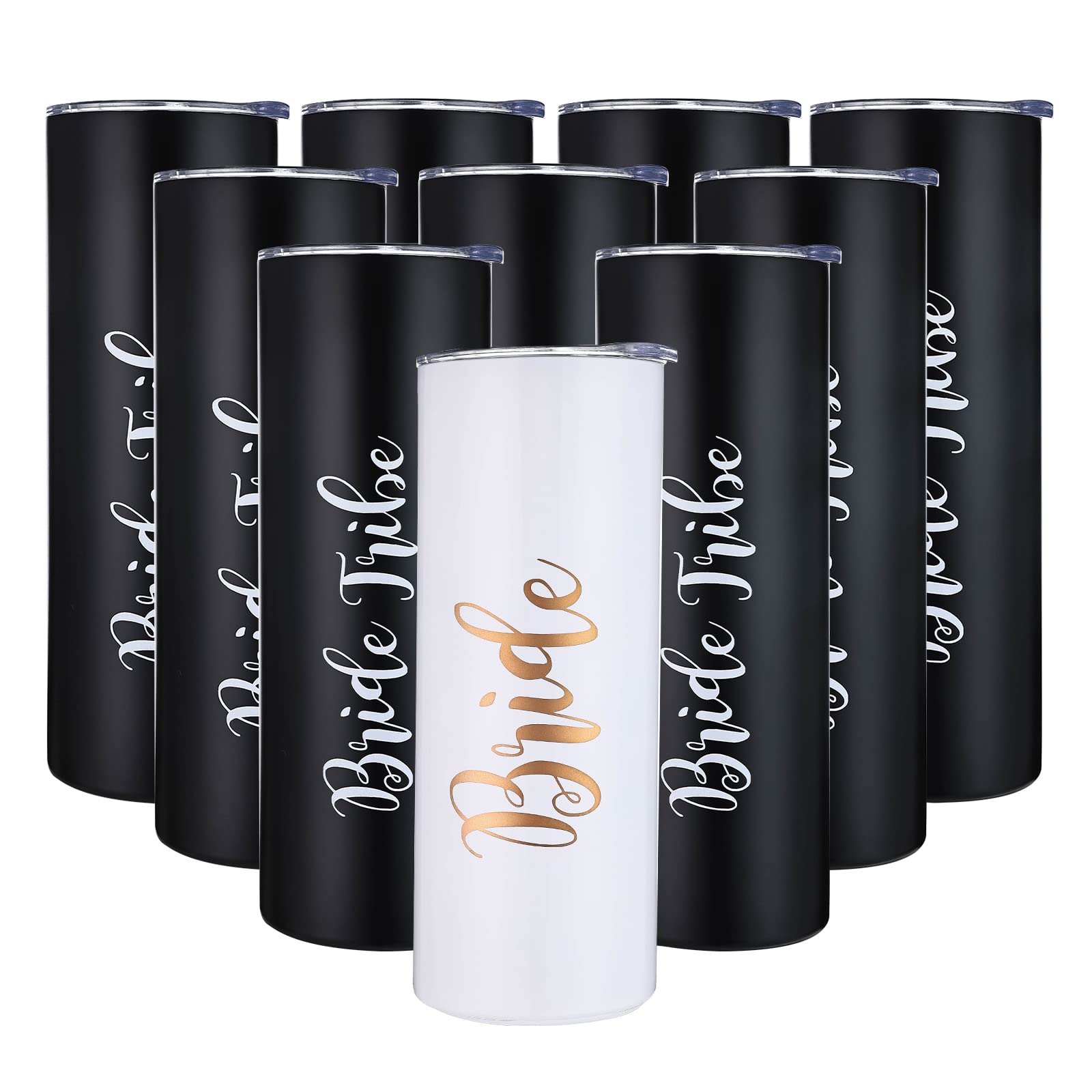 10 Pack Bride to Be Skinny Tumbler | 20 oz Bride Tribe Stainless Steel Wine Tumblers | Engagement Wedding Gifts Bridesmaids Mugs Bachelorette Party Supplies & Games