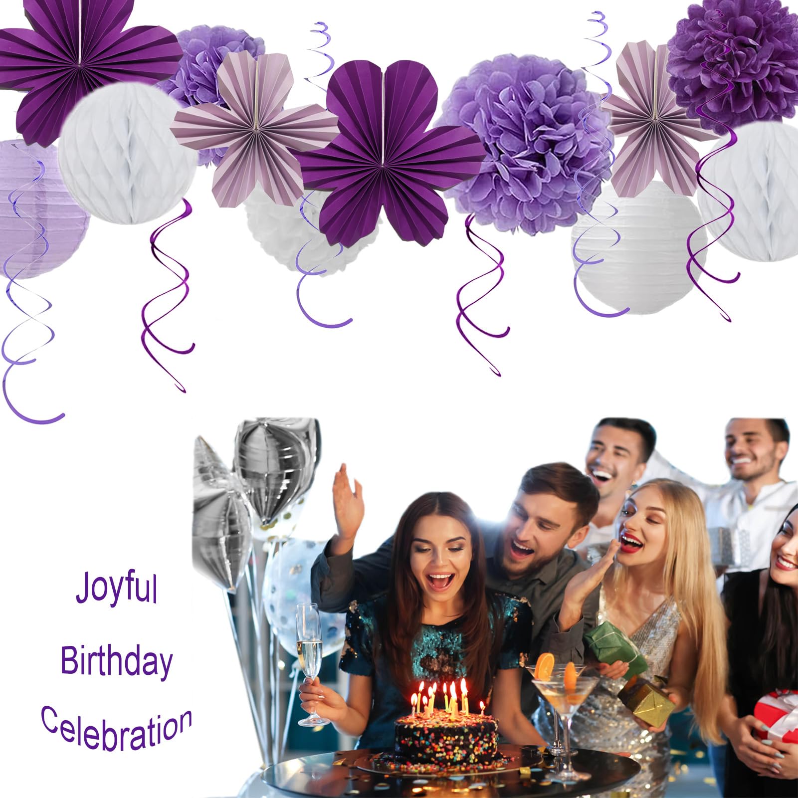 Kit de decoración de fiesta de cumpleaños, azul, rosa y dorado, guirnalda de feliz cumpleaños, pompones de papel, abanicos de flores, bola de Honeycom, linterna, remolinos colgantes, 20 piezas