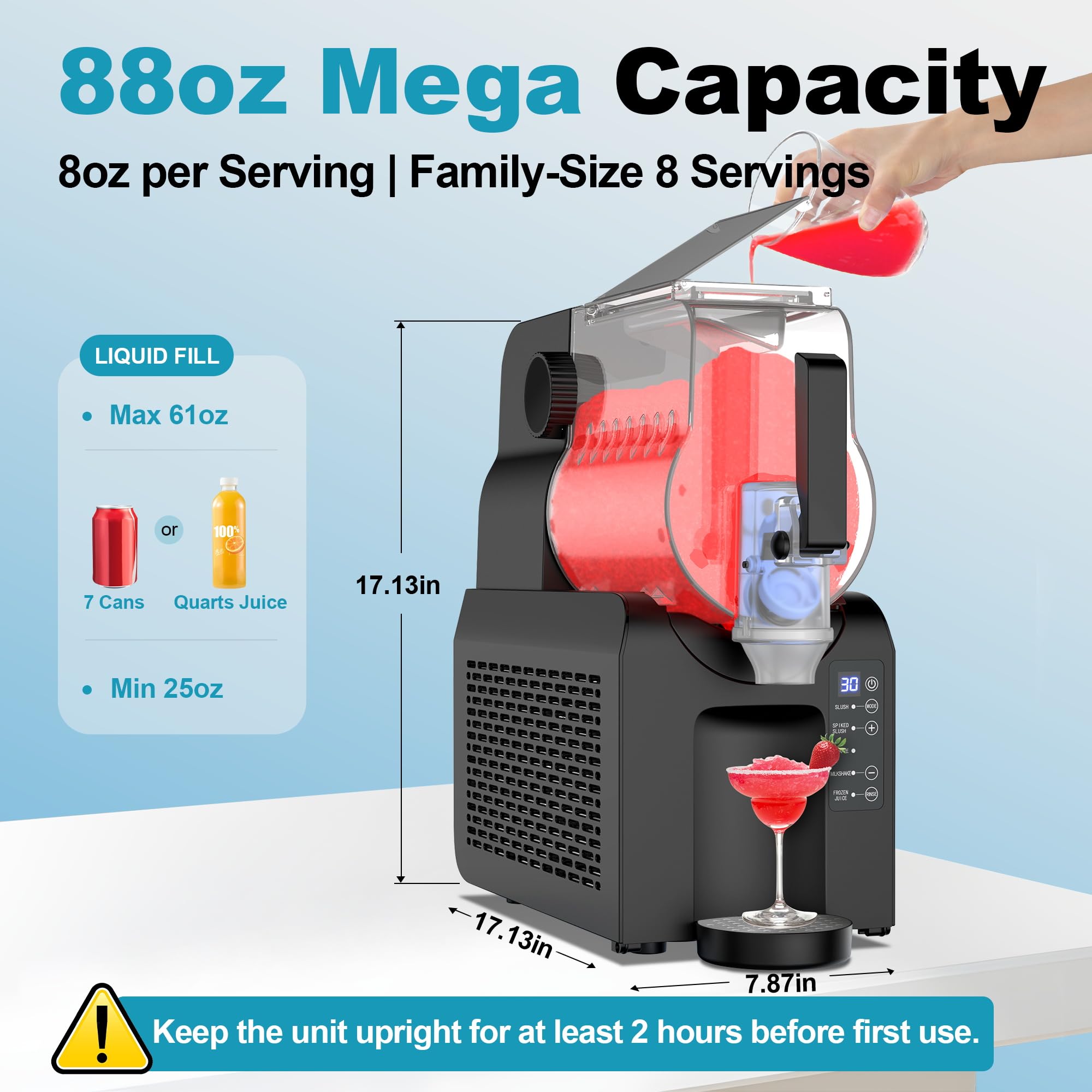 Commercial Slushy Machine, 88 oz. Slushy Maker Machine for Home, No Ice Needed, Slushie Machine with Adjustable Smoothie Thickness, Frozen Drink Machine for Smoothies, Frappés, Milkshakes, Cocktails