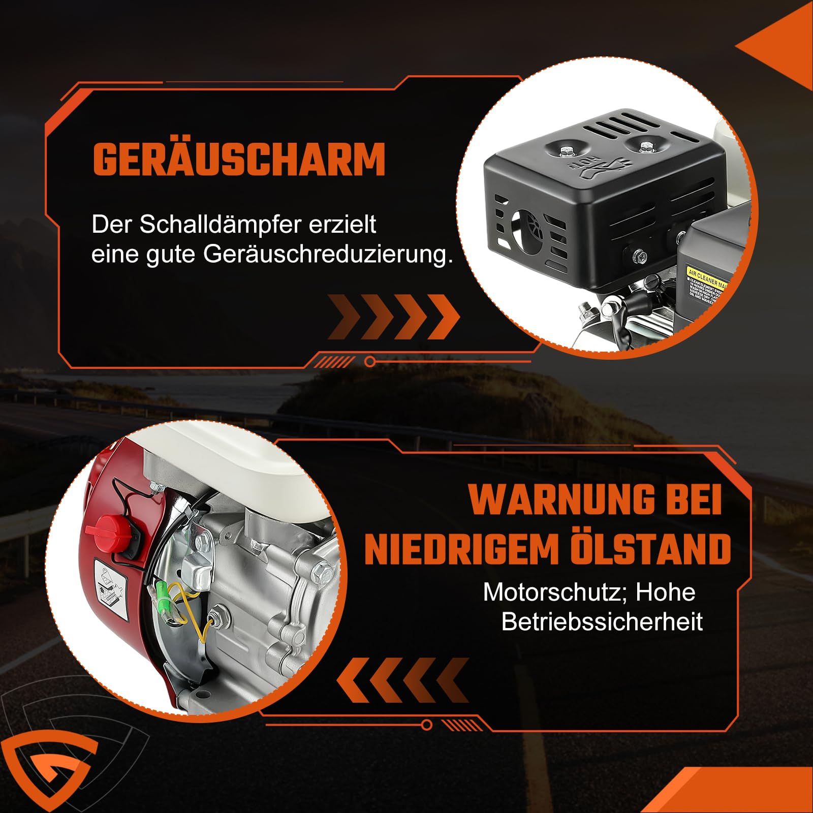 7 PS Benzinmotor Standmotor Kartmotor Antriebsmotor mit 20 mm Ø Welle, Ölmangelsicherung, 4-Takt, 1 Zylinder Benzin Motor, 212 ccm Hubraum, luftgekühlt, Seilzugstart
