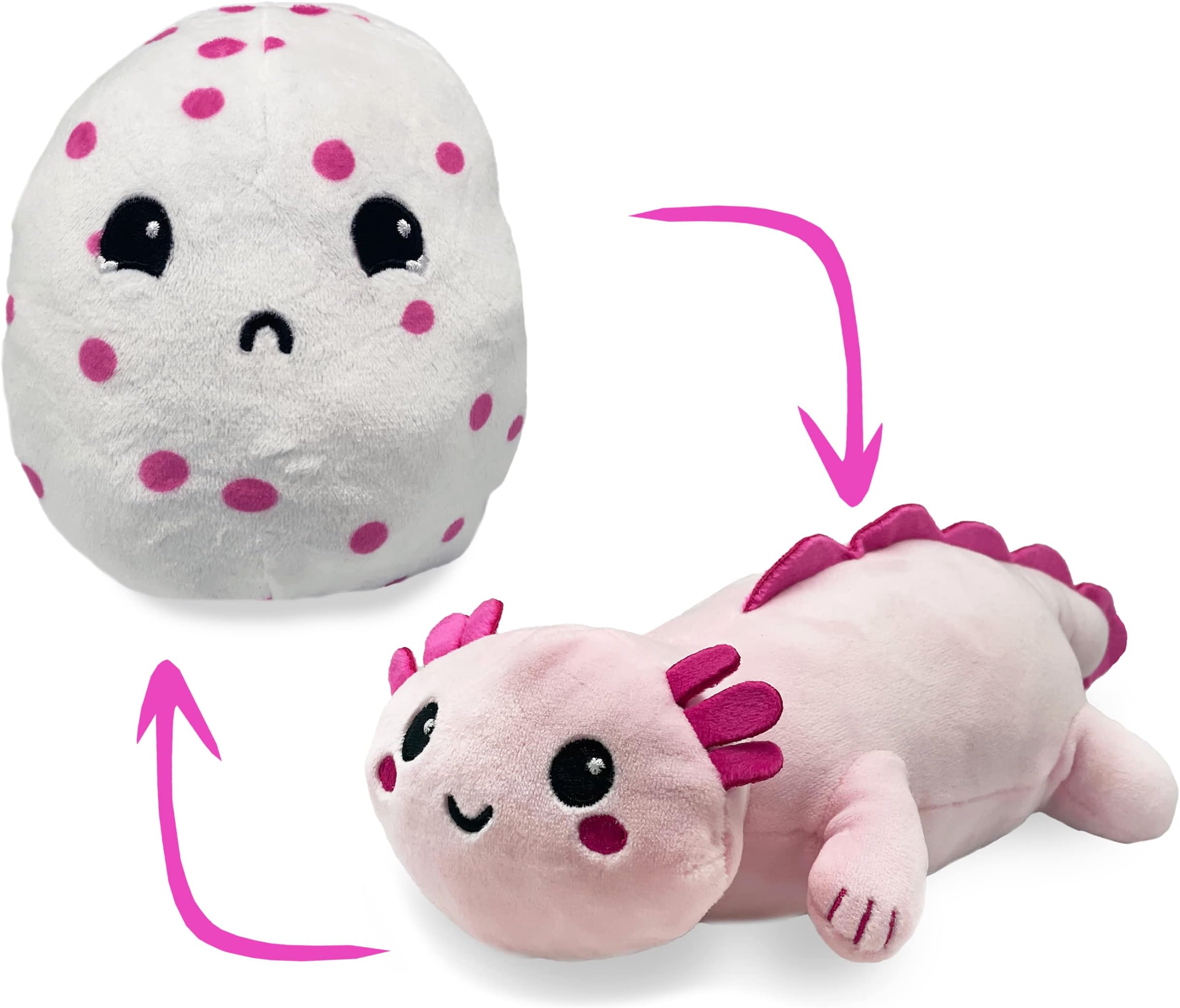 | Reversible Axolotl to Egg Plushie | Happy + Sad | Show Your Mood | Stress Relief Plush 8"