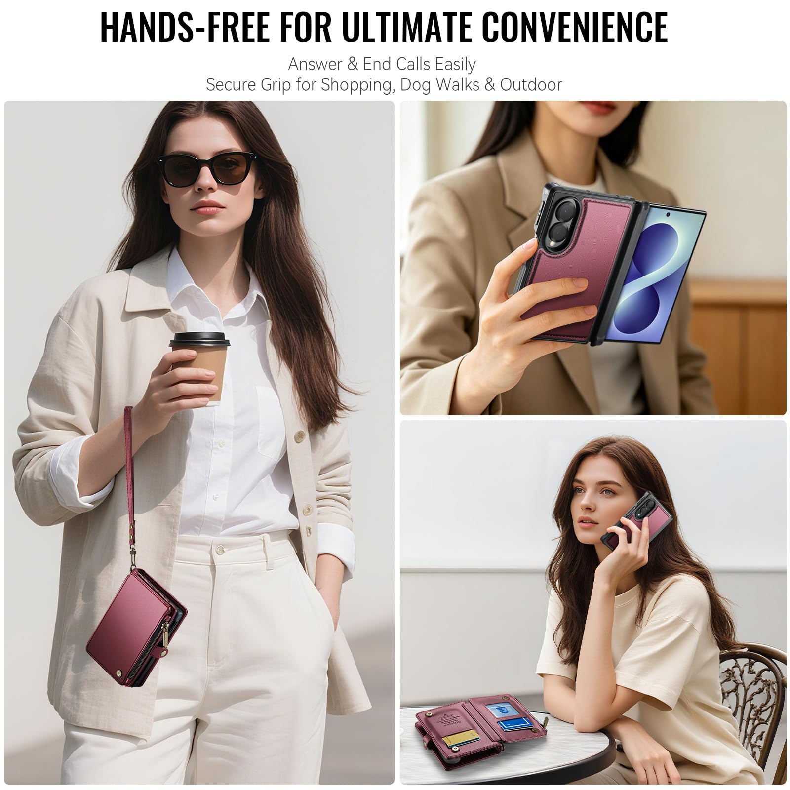 Defencase Funda tipo cartera para Galaxy Z Fold 8 compatible con Magsafe | Funda magnética desmontable para tarjetas RFID Bolcking con cremallera, piel sintética, a prueba de caídas para Samsung