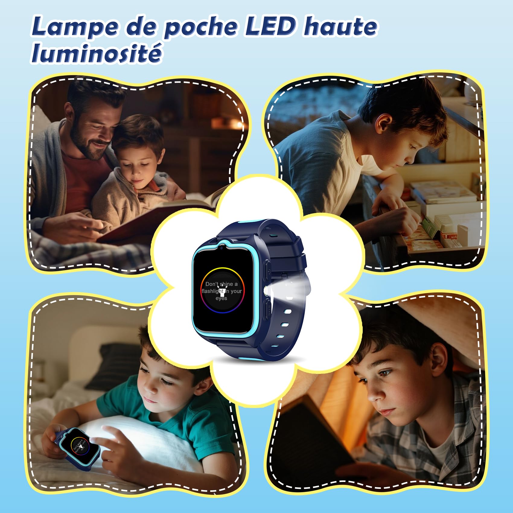 4G Montre Connectée Enfant avec Appel Vidéo et GPS, Compatible Nano SIM, Messages Vocaux, SOS, Mode École, Lampe Torche, Podomètre, IP67, 2 Modes de Port, Android iOS, pour Garçon 4-12 Ans