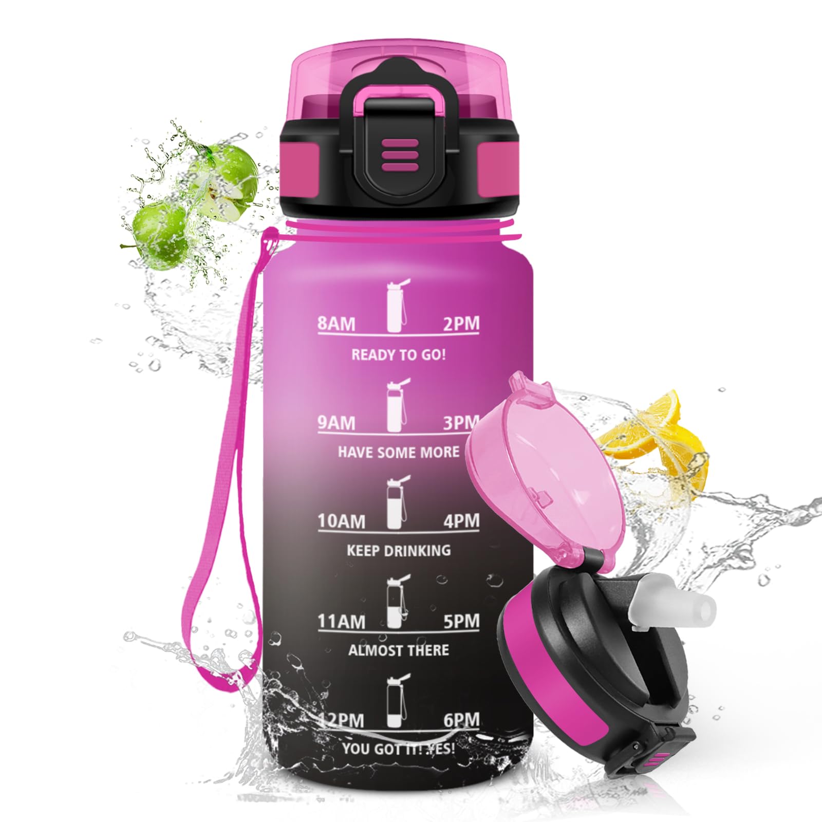 HoneyHolly 500ml BPA Free & Leak Proof Drinking Bottle with Straw Reutilizables Elementary School Water Bottle Motivational for School Gym Office Running