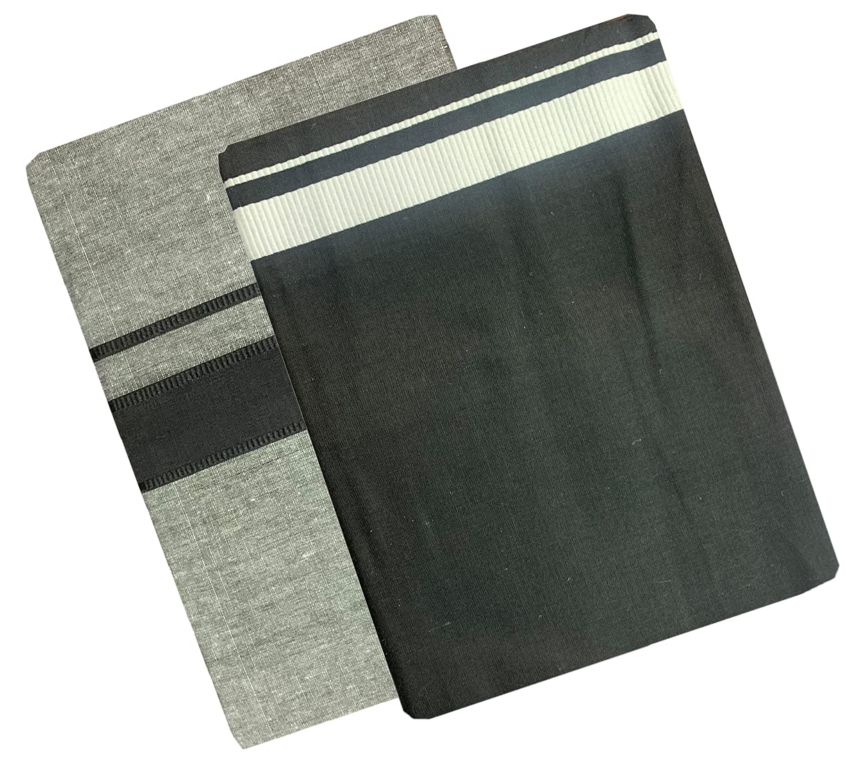 Prakasam Cotton Men's Kerala Style Premam Single (1.28X2.00 Mtrs) Colour (Pack Of 2) (Black Ash- Black) Dhoti
