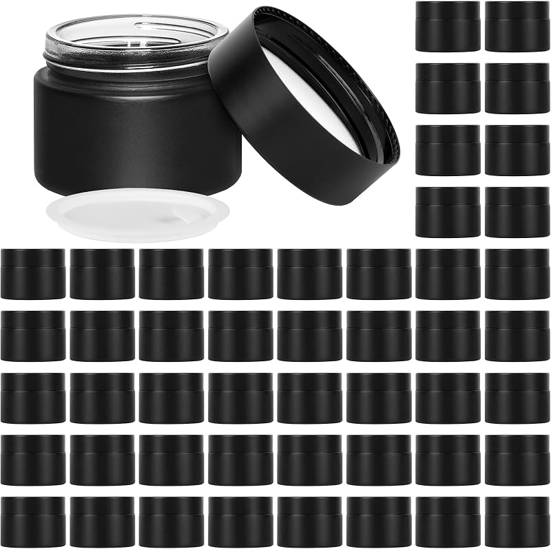 Frascos de vidro Exlvanto com tampa rosqueável, acabamento preto fosco, 60 mL, Pacote com 48