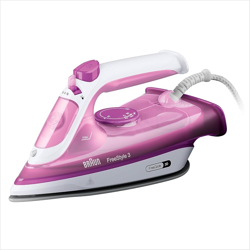 Braun FreeStyle 3 FI3124 PU, Dampfbügeleisen mit FreeGlide 3D Technologie, SuperCeramic Sohle, Ultimate FastClean, Abschaltautomatik, Vertikaldampf, Violett