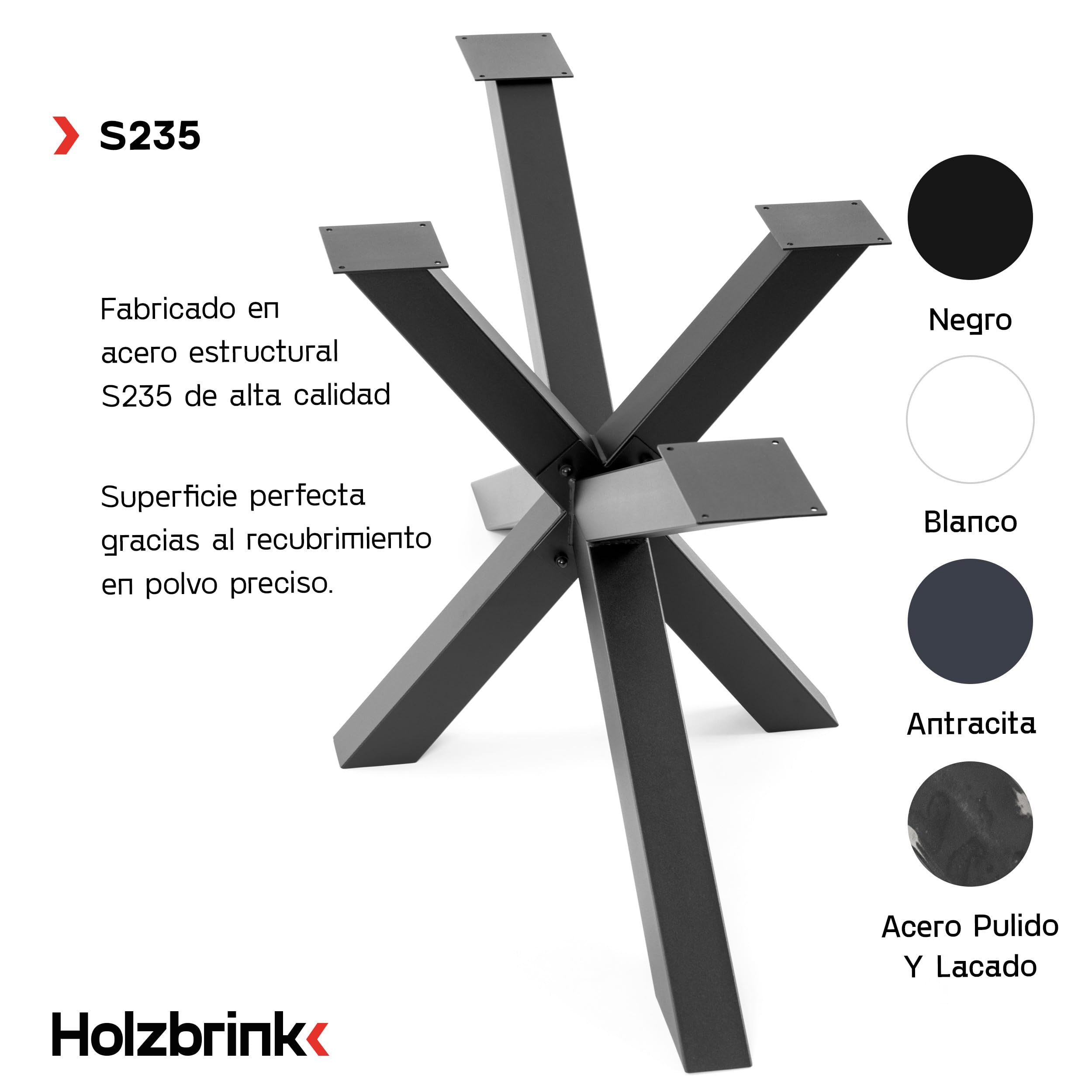 HOLZBRINK Base de Mesa Spider | Base de Metal Blanco para Centro, Comedor, Escritorio y Conferencias | 1 Pata 40x40 cm | Altura 43 cm