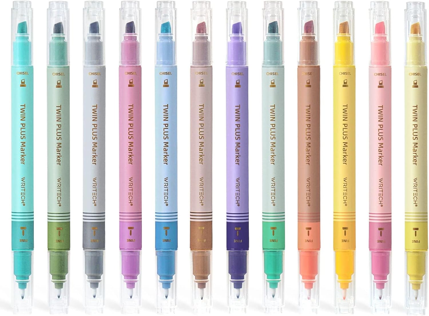 WRITECH Dual Tip Highlighter Markers: Aesthetic Fine & Chisel Tip Pastel Vintage Marker Multicolor Pens Pack No Bleed & Smear for Bible Highlighting Journaling, Assorted Colors 12ct - Amazon product rated Grade A
