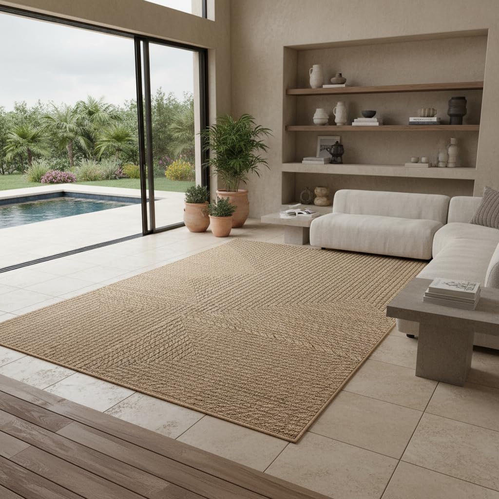 Tapis Tissé Plat Uni Style Kilim Lavable Beige 120x170 cm Entrée Couloir Oeko-TEX | ARLBERG