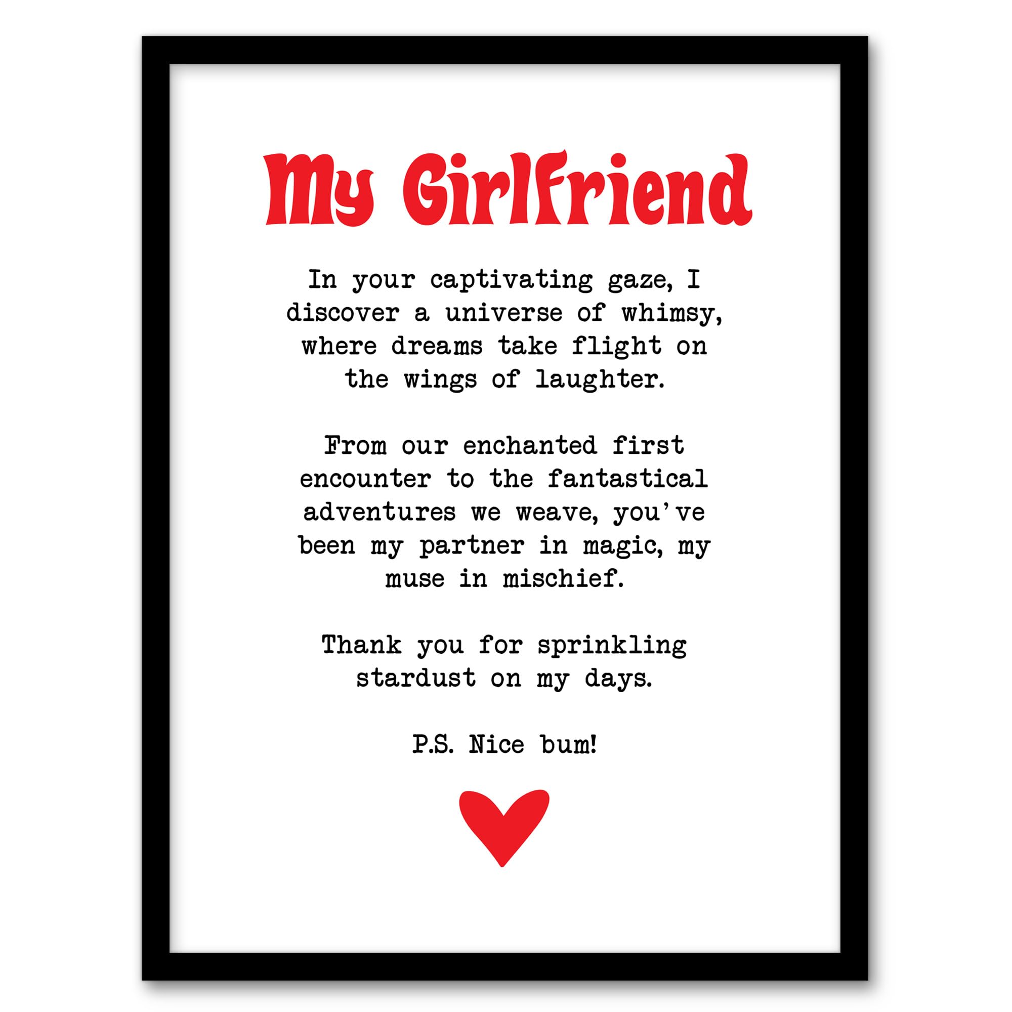 Artery8 Love Poem Whimsy Magic Girlfriend Romantic Poetry Wall Art PrintA4 Size from B&Q