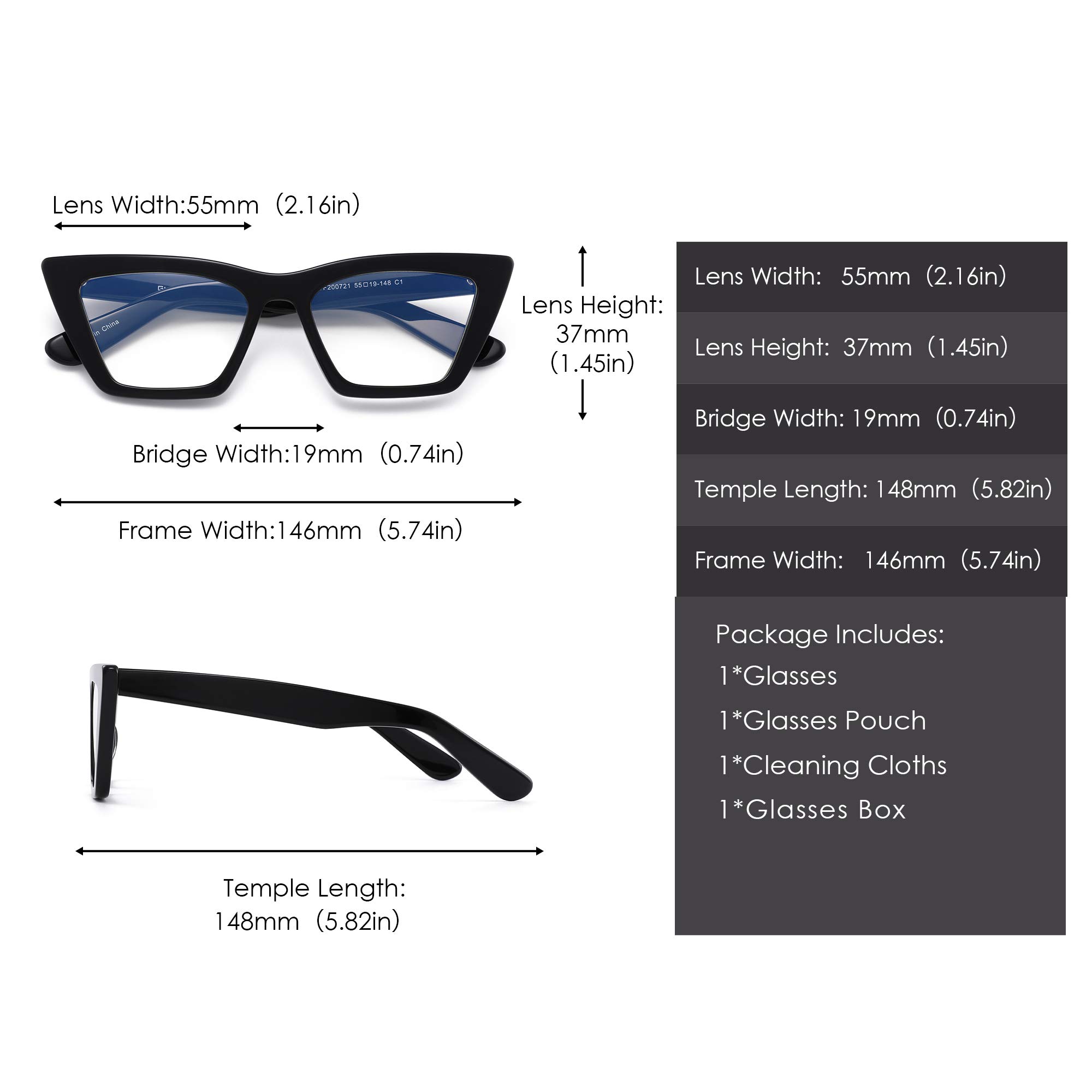 GLINDAR Occhiali Luce Blu Occhi di Gatto. Protezione contro Schermi e Monitor. Montatura in Acetato di Alta Qualità - Per Donna.