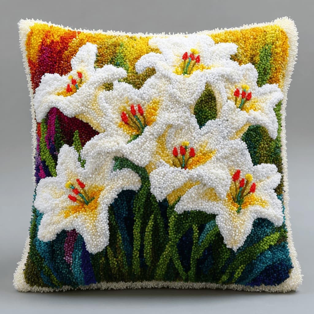 Kitquiver Latch Hook Cushion Kit,Lily DIY Throw Pillow Cover 43X43Cm