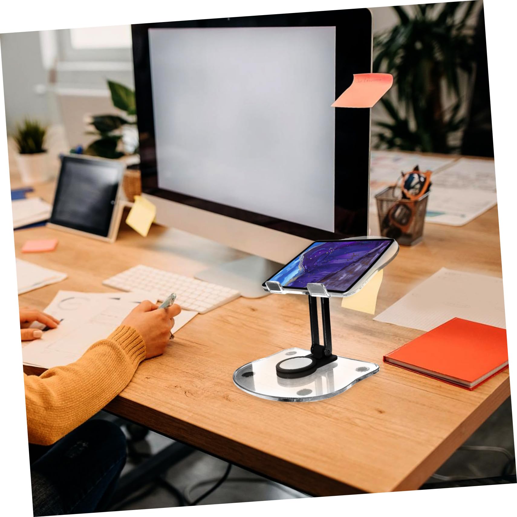 Soporte Ángulo Plegable en de Acrílico Tableta Escritorio para Ajustable Negro y Diseño Giratorio Compacto para Dispositivos