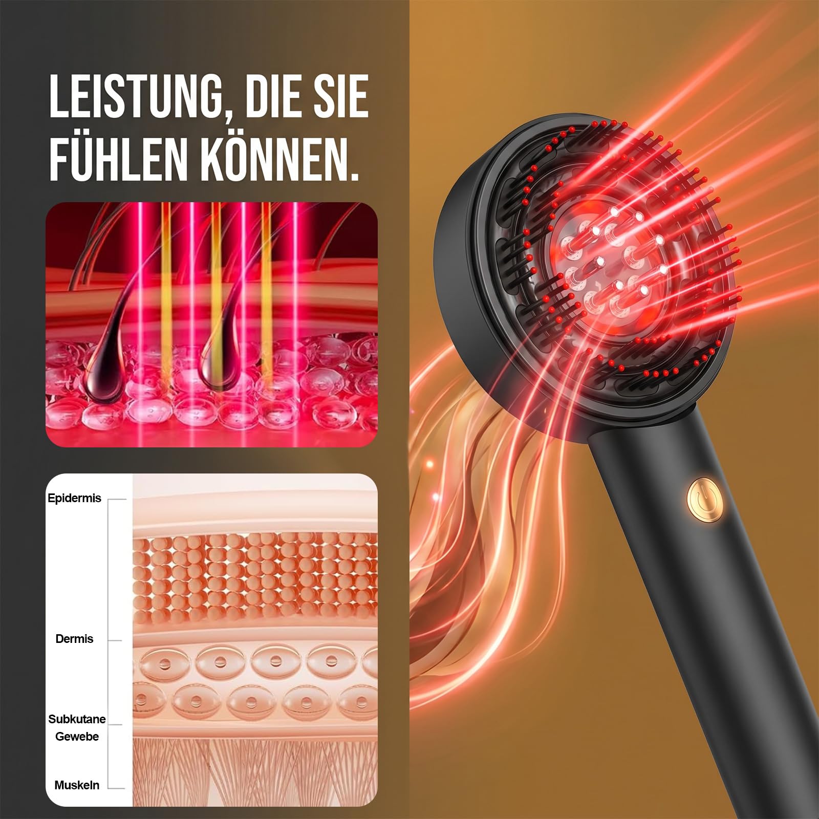 3-in-1 Rotlicht Haarbürste Elektrisch Kopfmassagegerät - Kopfhaut Massagebürste Elektrisch+6ml Haaröl Applikator+Rotlichttherapie, Kopfhautmassage Applikator mit 3 Modi Rotlicht/Blaulicht/Mischlicht