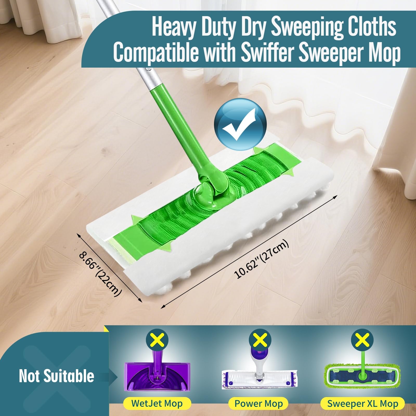 60 Stück Pet Dry Sweeping Cloth Nachfüllpackungen, kompatibel mit Swiffer Sweeper Mop, geruchlose, robuste Trockenpads Nachfüllpackungen für verschiedene Oberflächen Bodenreinigung