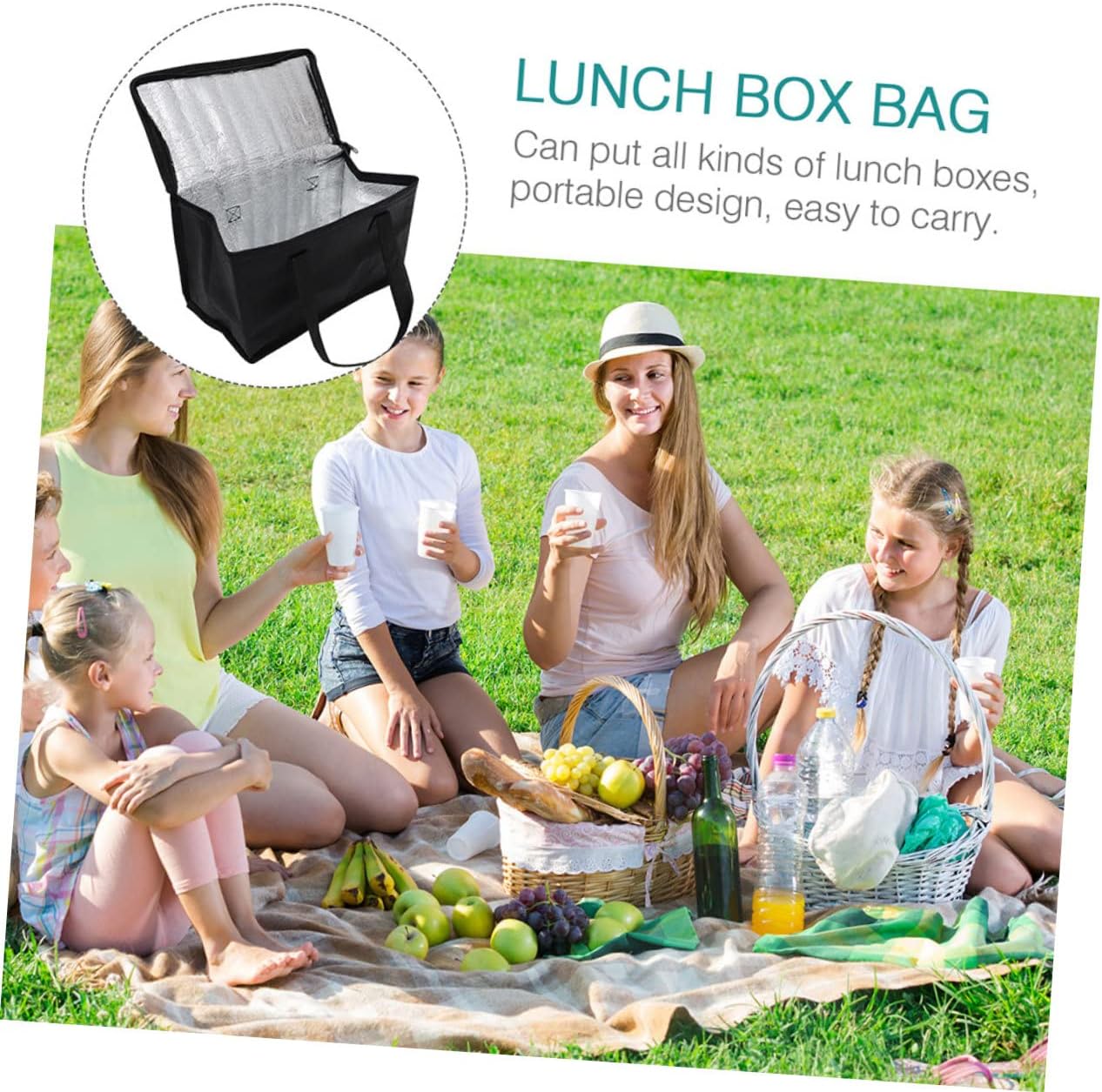 Camping Insulated Bag with Zipper for Food Capacity Thermal Insulation Bag for Outdoor Use for Picnics and Grocery Transport