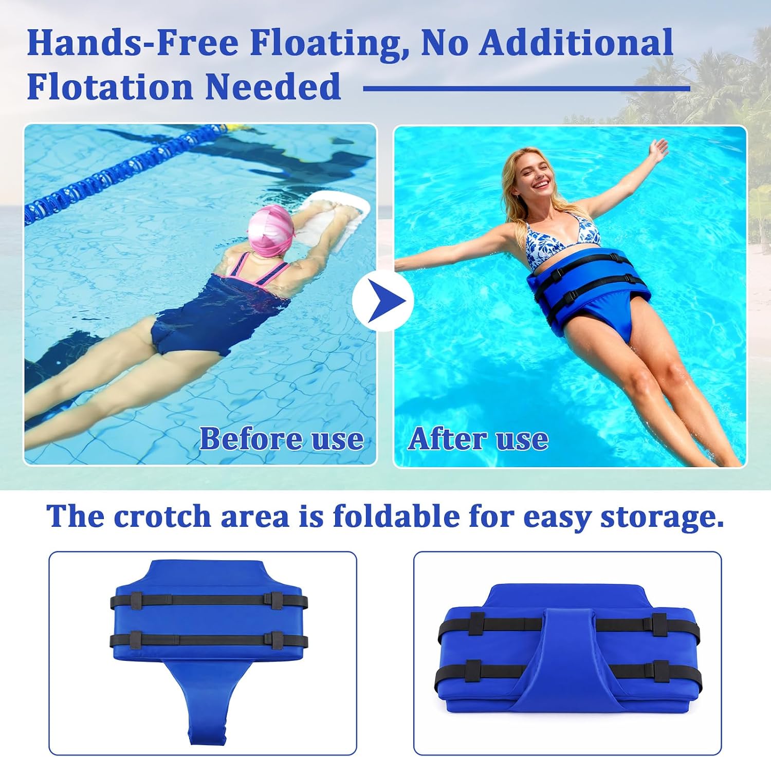 Foilswirl 38 Inch Floating Pants for Swimming Hands Free Recreational Floatation Device Adjustable Swim Training Equipment Wearable Adult Water Pants for Swimming Pool Lake River and Beach Essentials