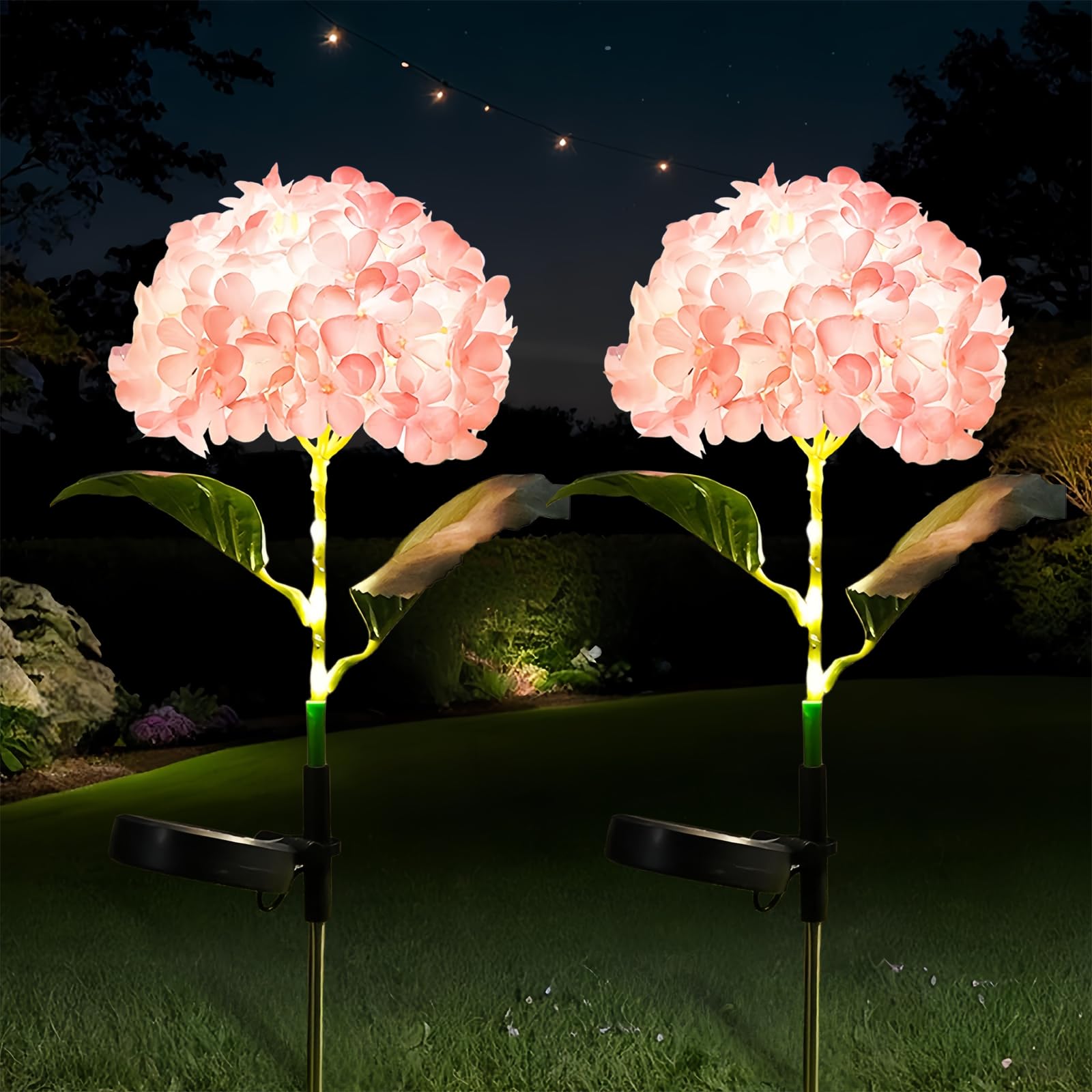 Eidoct Women's Pink Solar Garden Ornaments, Outdoor Solar Lights, Hydrangea Decorative Lights