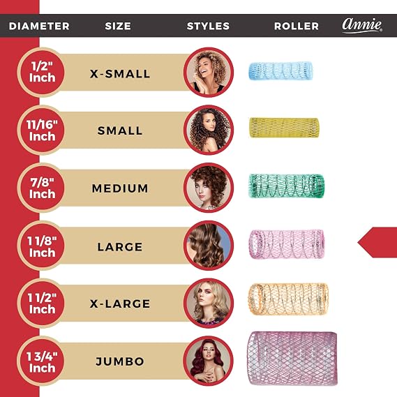 Annie Wire Mesh Rollers Large 1 1/2 Inch Hair Curlers for Tight Curls & Ringlets, Heatless Styling Tools for Short to Long Hair 12 Count (Pink)