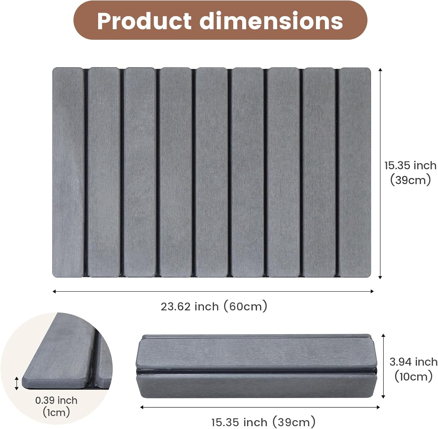 Super Anti-Slip Strong Absorbent Diatomite Pad, Stone Bath Mat 23.6 x 15.5 inches Quick-Dry Pad, Foldable and Easy to Store Bathroom Stone Bath Mat, Suitable for Bathroom, Easy to Clean (Gray)