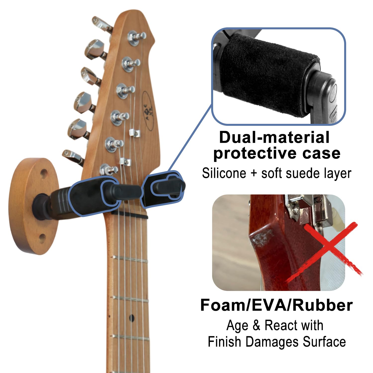 AH85 Professionnel Support Mural pour Guitare avec Verrouillage Automatique et Design Pivotant pour Guitare Classique, Guitare Électrique, Guitare Acoustique et Basse etc,Bois Massif