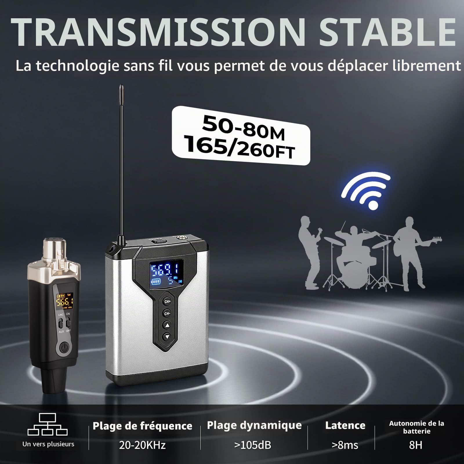 Depusheng T9-2 Système de surveillance intra-auriculaire sans fil avec clip émetteur, couplage automatique pour studio, guitare, DJ