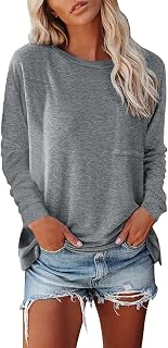Tunic Women's Summer Top Women's Blouses & Tunics for Women T Shirt Women's Ribbed Shirt Women Casual Round Neck Pocket Slit Long Sleeve Casual Loose Top Bottoming T-Shirt 3/4 Shirt Women, gray, XL