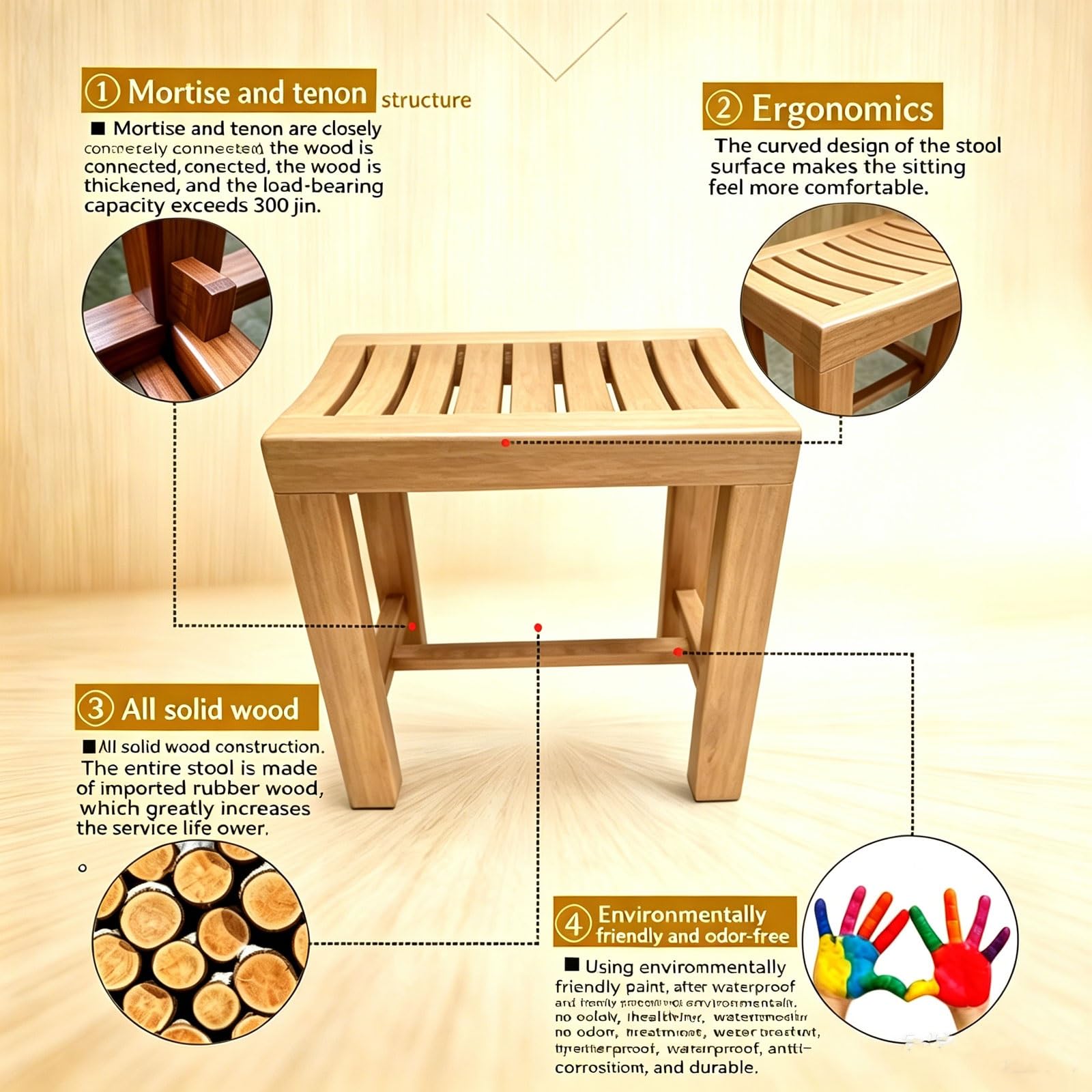 Panca da doccia impermeabile in teak antiscivolo per doccia interna, sedia portaoggetti con poggiapiedi