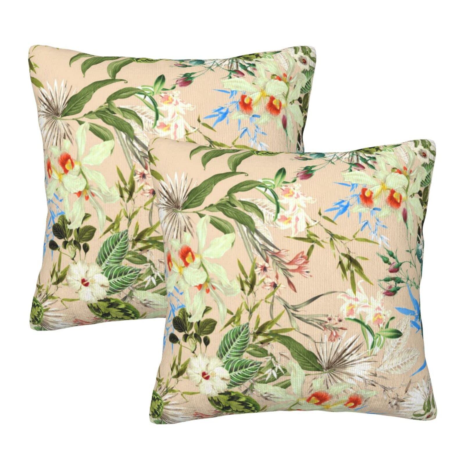 Amazon.co.jp: クッションカバー 2点セット 花柄 春 咲く 葉柄 緑 背景  